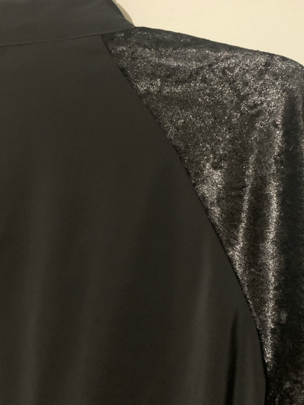 BCBGMaxAzria Black Draped Open-Front Blazer with Shimmery Sleeves - Picture 5 of 5
